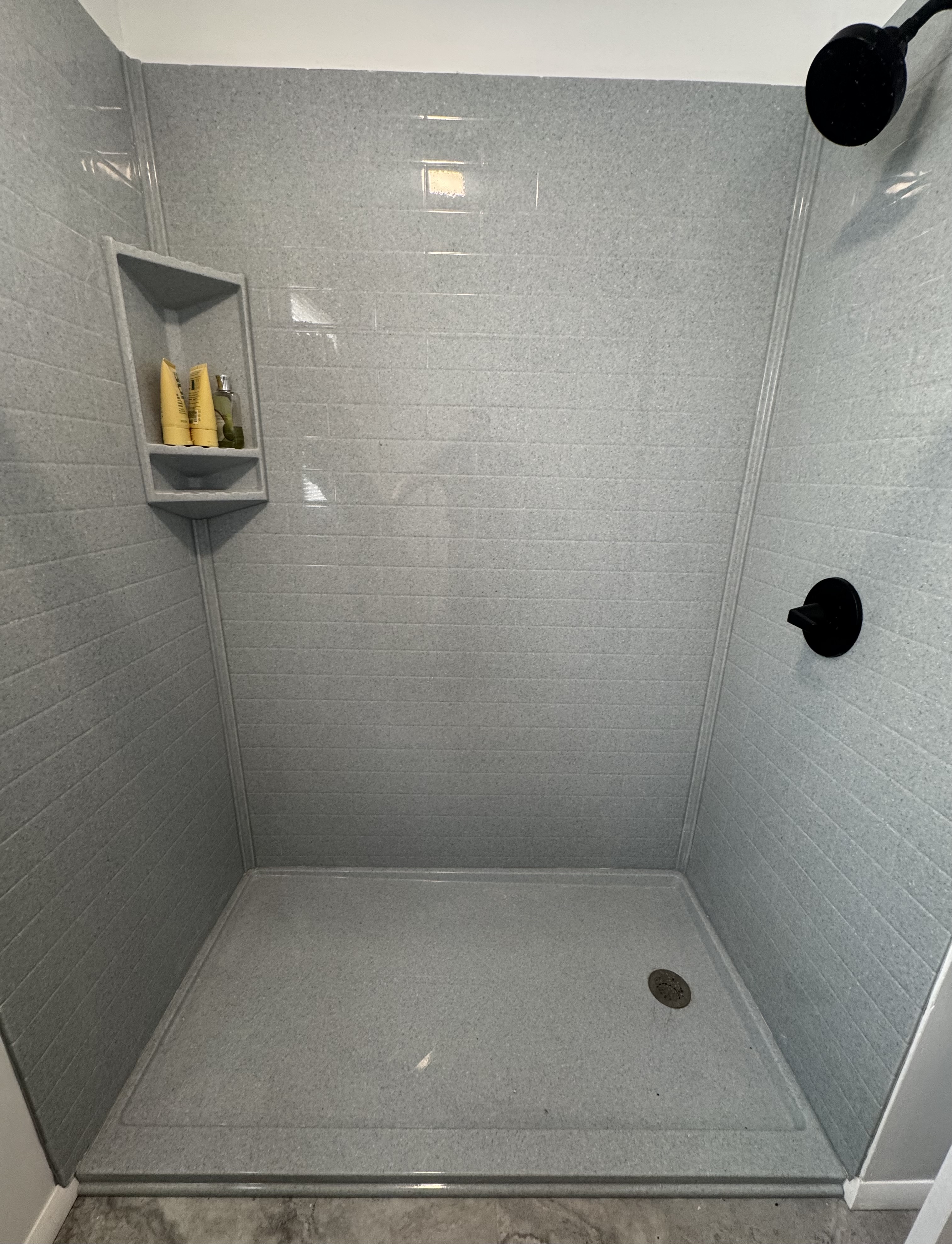 Finished gray Onyx shower conversion